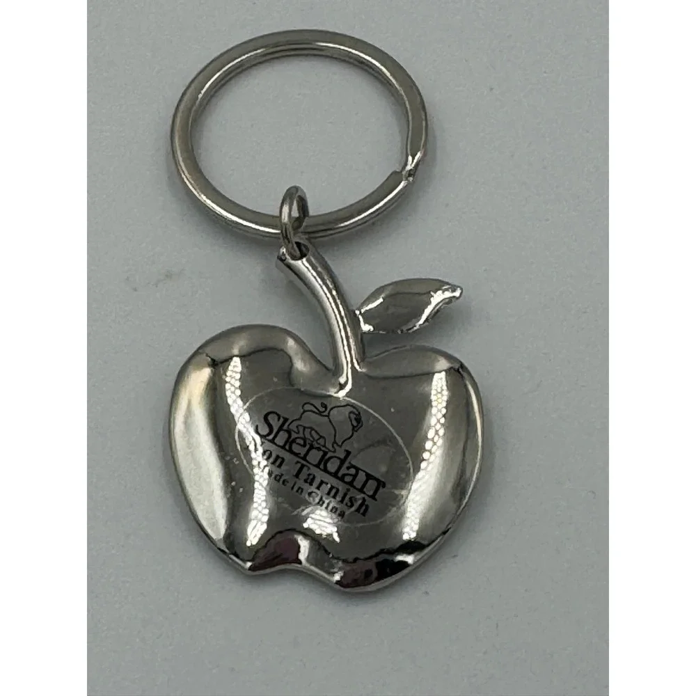 Sheridan Non Tarnish Silver Tone Apple‎ Keychain Teacher Gift High Polish Charm